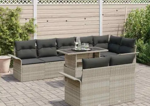Set de canapea pentru grădină 9 piese cu perne Gri deschis din ratan polimeric - 3/5