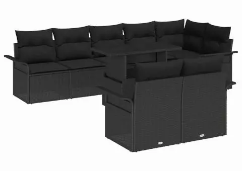 Set de canapea de grădină 9 piese cu perne Negru Poliratan - 2/5