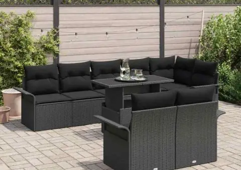 Set de canapea de grădină 9 piese cu perne Negru Poliratan - 3/5