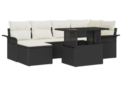 Set de canapea de grădină de 7 piese cu perne Negru Poliratan - 2/5