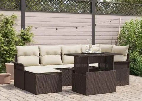 Set Canapea de Grădină de 7 Piese cu Perne Maro din Ratan Polimer - 1/5