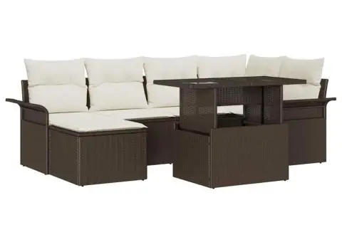 Set Canapea de Grădină de 7 Piese cu Perne Maro din Ratan Polimer - 2/5