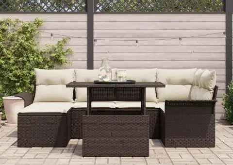 Set Canapea de Grădină de 7 Piese cu Perne Maro din Ratan Polimer - 3/5