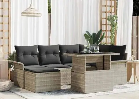 Set canapea 7 piese grădină cu perne gri deschis din ratan poli - 1/5