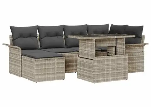 Set canapea 7 piese grădină cu perne gri deschis din ratan poli - 2/5