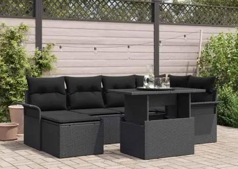 Set de sofa de grădină cu perne Negru rattan poliester - 1/5