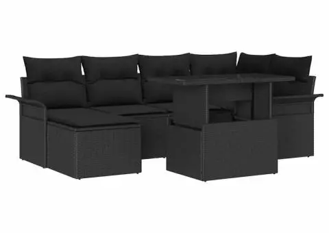 Set de sofa de grădină cu perne Negru rattan poliester - 2/5