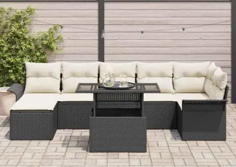 Set canapea grădină cu perne negre din ratan poli - 3/5