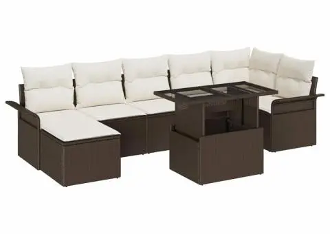 Set canapea grădină 8 piese cu perne maro din poliratan - 2/5