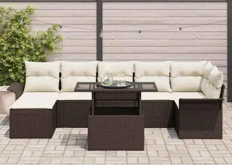 Set canapea grădină 8 piese cu perne maro din poliratan - 3/5