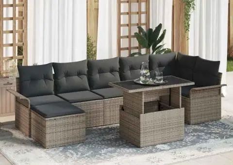Set canapea grădină 8 piese cu perne gri din ratan poliester - 1/5