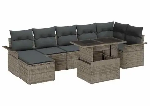 Set canapea grădină 8 piese cu perne gri din ratan poliester - 2/5