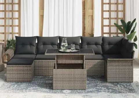 Set canapea grădină 8 piese cu perne gri din ratan poliester - 3/5