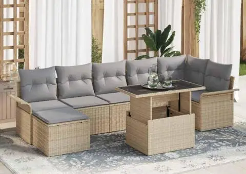 Set De Canapele De Grădină Cu 8 Piese Cu Perne Bej Ratan Poli - 1/5