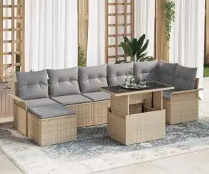 vidaXL Set De Canapele De Grădină Cu 8 Piese Cu Perne Bej Ratan Poli