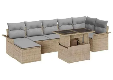 Set De Canapele De Grădină Cu 8 Piese Cu Perne Bej Ratan Poli - 2/5