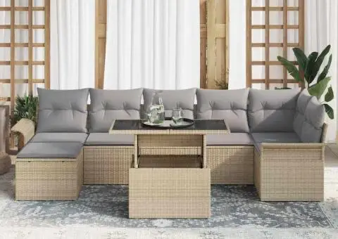 Set De Canapele De Grădină Cu 8 Piese Cu Perne Bej Ratan Poli - 3/5