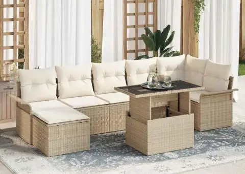 Set canapele grădină cu 8 piese cu perne Bej Poliratan - 1/5