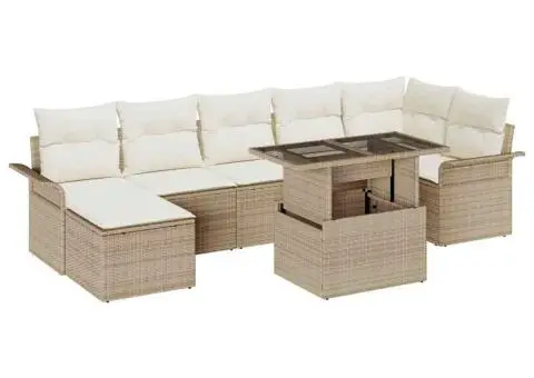 Set canapele grădină cu 8 piese cu perne Bej Poliratan - 2/5