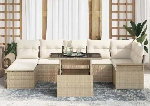 Set canapele grădină cu 8 piese cu perne Bej Poliratan - 3/5