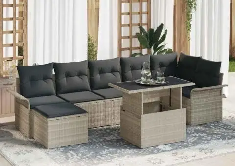 Set de canapele de grădină cu 8 piese cu perne gri deschis Ratan PE - 1/5