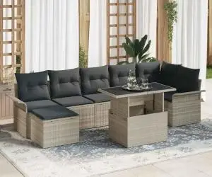 Set de canapele de grădină cu 8 piese cu perne gri deschis Ratan PE