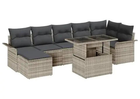 Set de canapele de grădină cu 8 piese cu perne gri deschis Ratan PE - 2/5