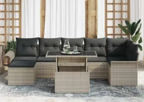 Set de canapele de grădină cu 8 piese cu perne gri deschis Ratan PE - 3/5