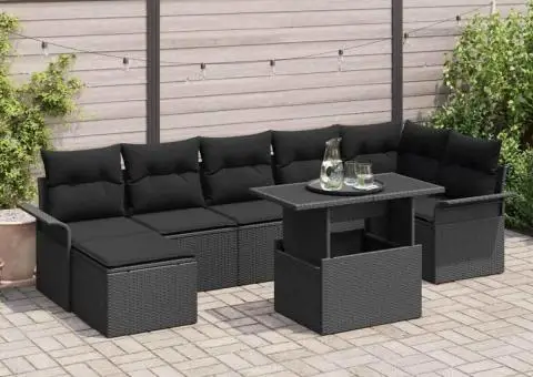 Set de 8 Piese Canapea Grădină cu Pernă Negru Poliratan - 1/5