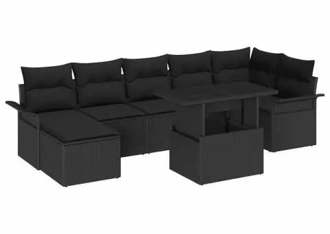 Set de 8 Piese Canapea Grădină cu Pernă Negru Poliratan - 2/5