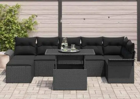 Set de 8 Piese Canapea Grădină cu Pernă Negru Poliratan - 3/5