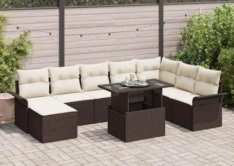 Set canapea grădină 9 piese cu perne maro din ratan poli - 1/5