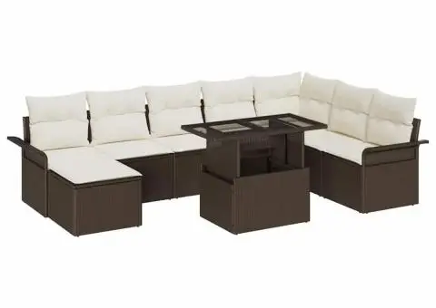 Set canapea grădină 9 piese cu perne maro din ratan poli - 2/5