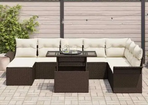 Set canapea grădină 9 piese cu perne maro din ratan poli - 3/5