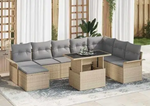 Set canapea pentru grădină cu perne Bej Poliratan - 1/5