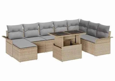 Set canapea pentru grădină cu perne Bej Poliratan - 2/5