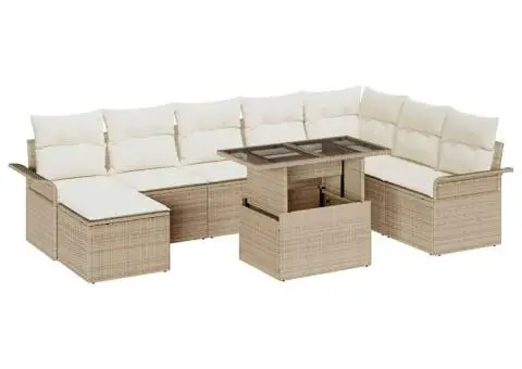 Set de 9 piese canapea pentru grădină cu perne Bej Poli Ratan - 2/5