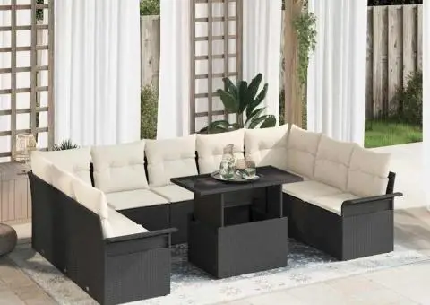 Set de canapea de grădină cu 10 piese și perne din rattan sintetic negru - 1/5