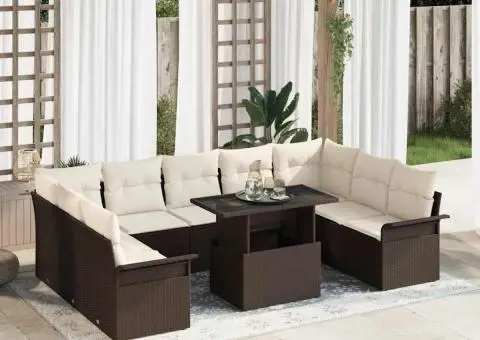 Set de Canape cu 10 Piese cu Perne Maro din Ratan Poli - 1/5