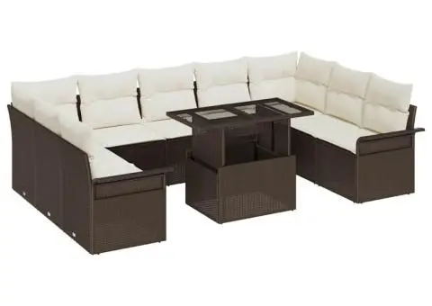 Set de Canape cu 10 Piese cu Perne Maro din Ratan Poli - 2/5