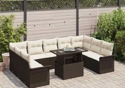 Set de Canape cu 10 Piese cu Perne Maro din Ratan Poli - 3/5