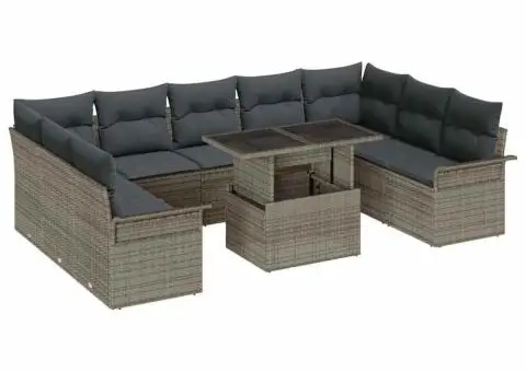 Set de canapea de grădină de 10 piese cu perne gri din poliratan - 2/5