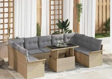 Set canapea grădină cu 10 piese și perne bej din poliratan - 1/5