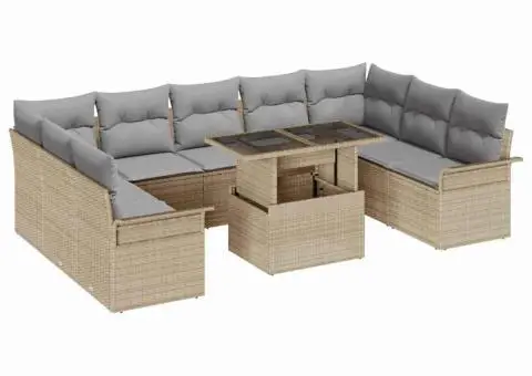 Set canapea grădină cu 10 piese și perne bej din poliratan - 2/5