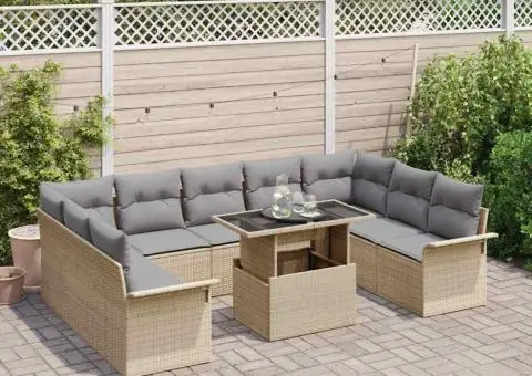 Set canapea grădină cu 10 piese și perne bej din poliratan - 3/5