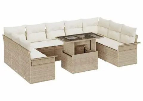 Set de Canapea de Grădină de 10 Piese cu Perne Bej din Ratan Poli - 2/5