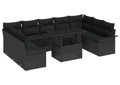Set de 10 piese de canapea de grădină cu perne din poliratan negru - 2/5