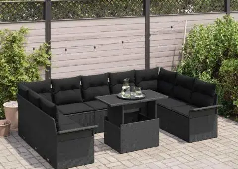 Set de 10 piese de canapea de grădină cu perne din poliratan negru - 3/5