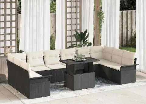 Set de canapele pentru grădină cu pernă cu pernă 11 pcs Negru Maro - 1/5