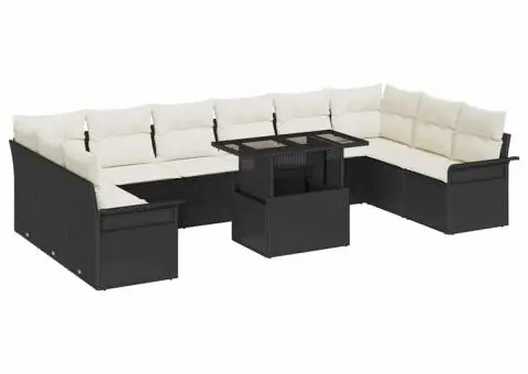 Set de canapele pentru grădină cu pernă cu pernă 11 pcs Negru Maro - 2/5